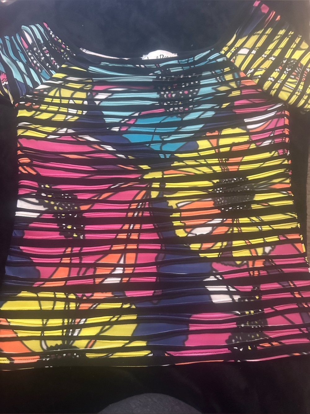 Joseph Ribkoff Multicolor Floral Layered Stretchy comfy Short Sleeve Top Size 8